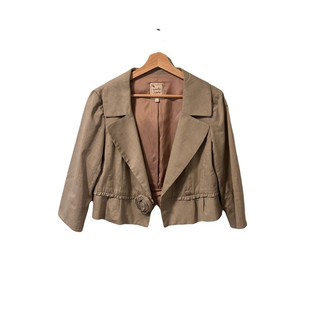 Nanette Lepore tan checked jacket with floral detail: 8/medium